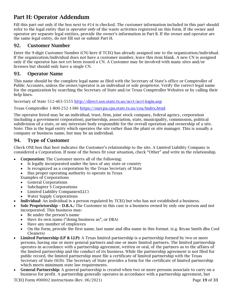 Instructions for Form TCEQ-00002 Notification for Hazardous or Industrial Waste Management - Texas, Page 19