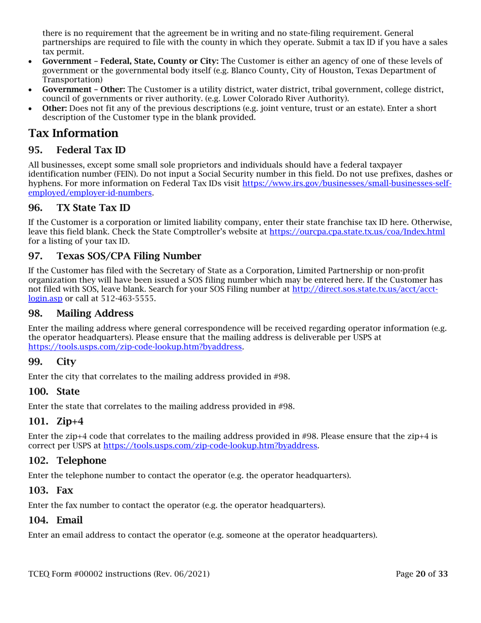 Instructions for Form TCEQ-00002 Notification for Hazardous or Industrial Waste Management - Texas, Page 20