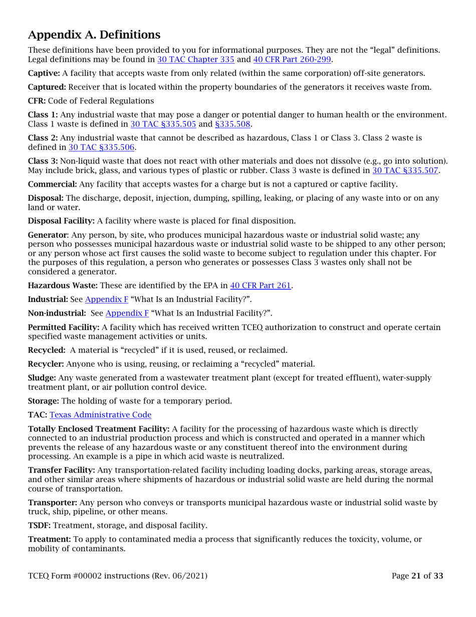 Instructions for Form TCEQ-00002 Notification for Hazardous or Industrial Waste Management - Texas, Page 21