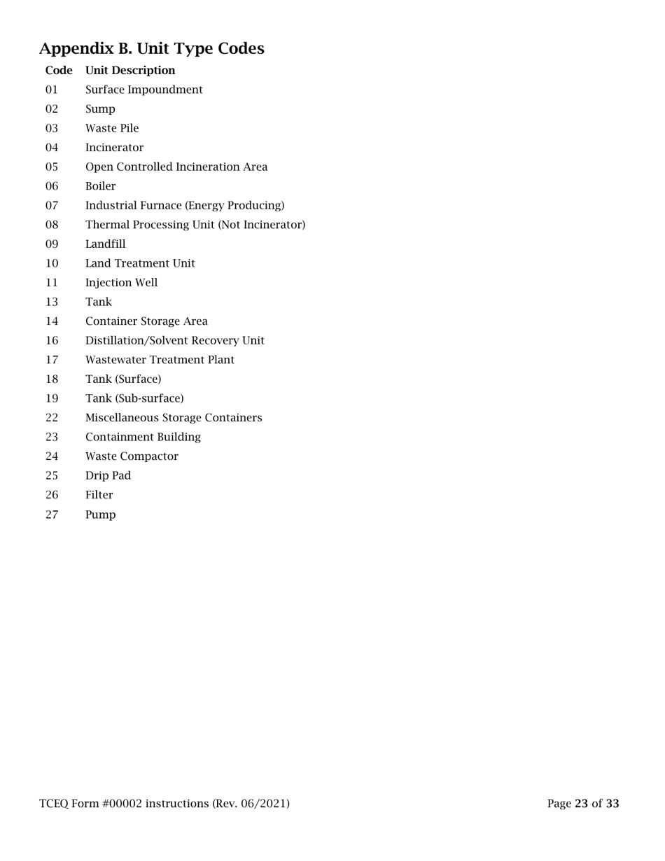 Instructions for Form TCEQ-00002 Notification for Hazardous or Industrial Waste Management - Texas, Page 23