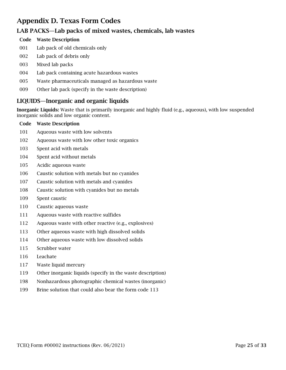 Instructions for Form TCEQ-00002 Notification for Hazardous or Industrial Waste Management - Texas, Page 25