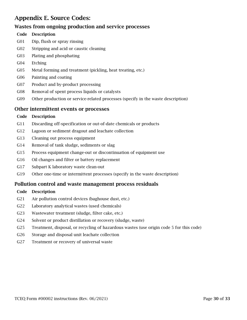 Instructions for Form TCEQ-00002 Notification for Hazardous or Industrial Waste Management - Texas, Page 30