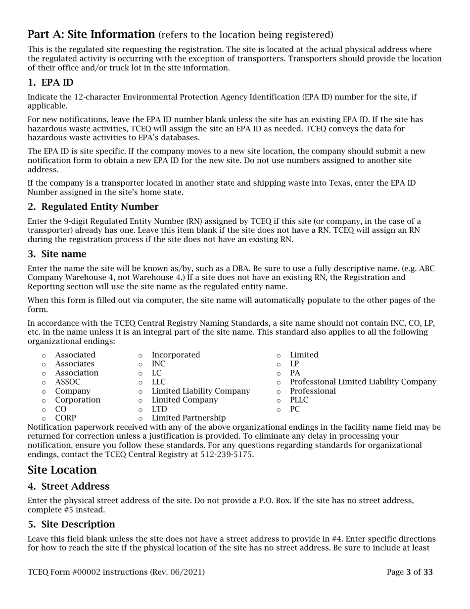 Instructions for Form TCEQ-00002 Notification for Hazardous or Industrial Waste Management - Texas, Page 3