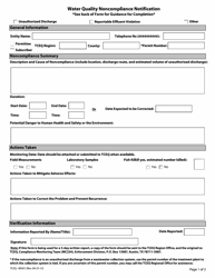 Document preview: Form TCEQ-00501 Water Quality Noncompliance Notification - Texas