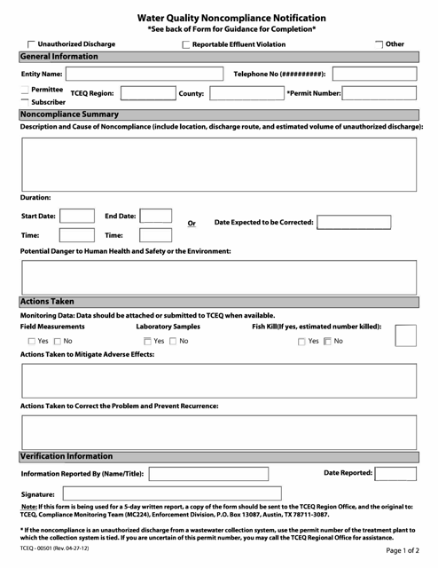Form TCEQ-00501  Printable Pdf