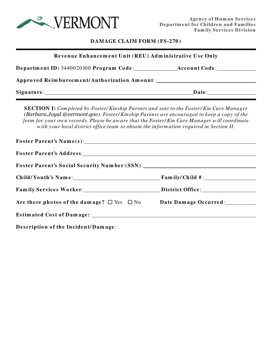 Form FS-270 - Fill Out, Sign Online and Download Fillable PDF, Vermont ...