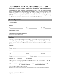 Document preview: Enforceable Written Assurance Application - Bona Fide Prospective Purchaser - Utah