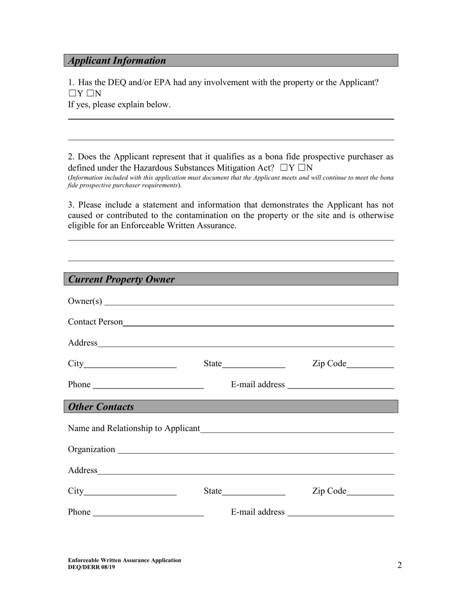 Enforceable Written Assurance Application - Bona Fide Prospective Purchaser - Utah, Page 2