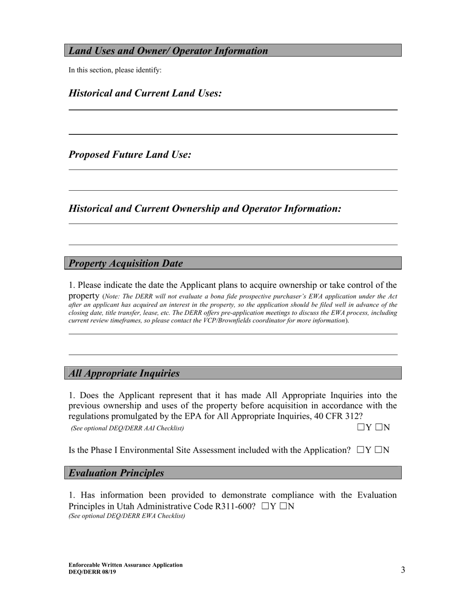 Enforceable Written Assurance Application - Bona Fide Prospective Purchaser - Utah, Page 3