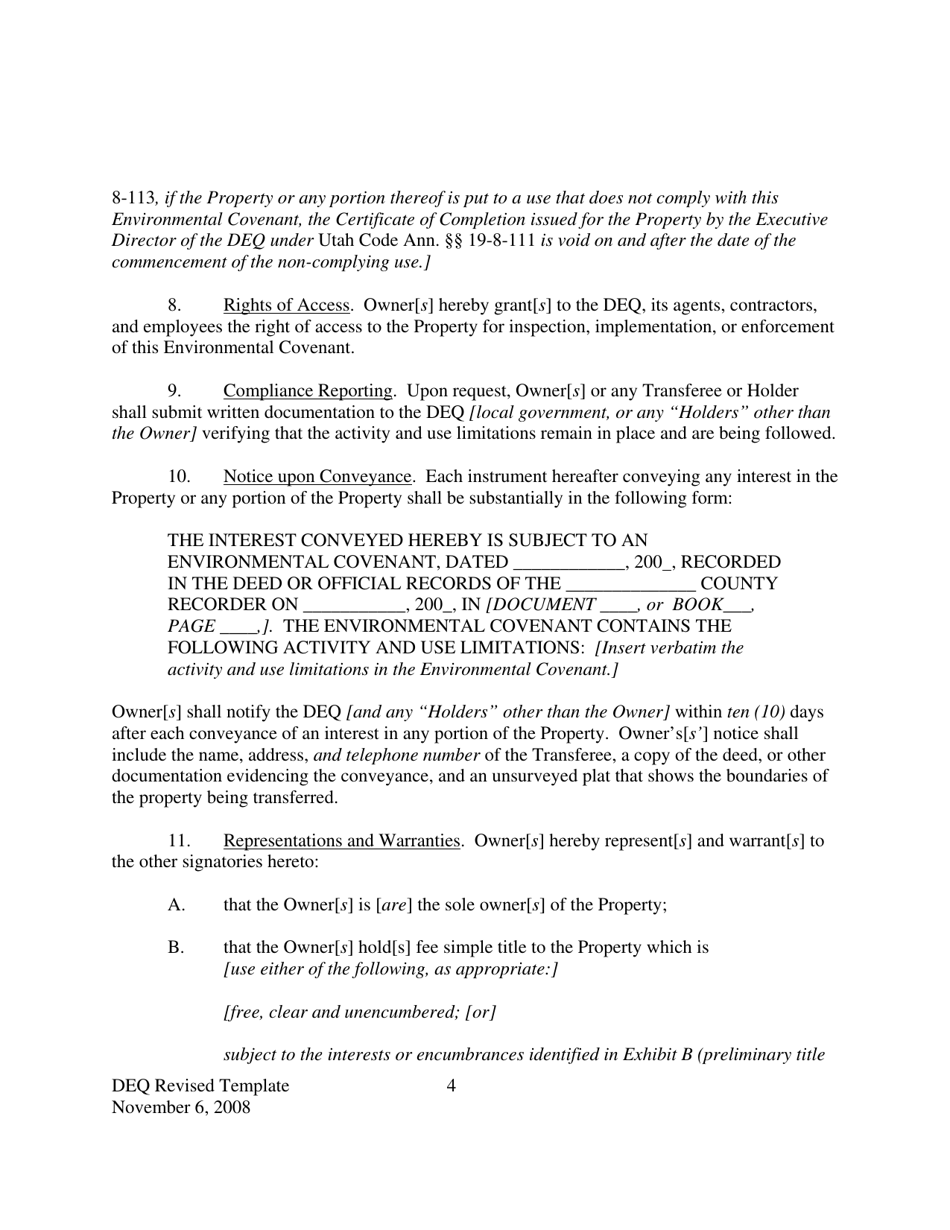 Environmental Covenant Template - Utah, Page 4