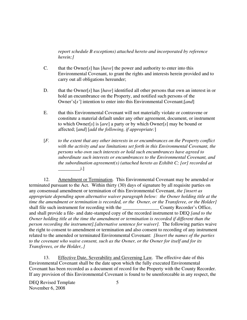 Environmental Covenant Template - Utah, Page 5