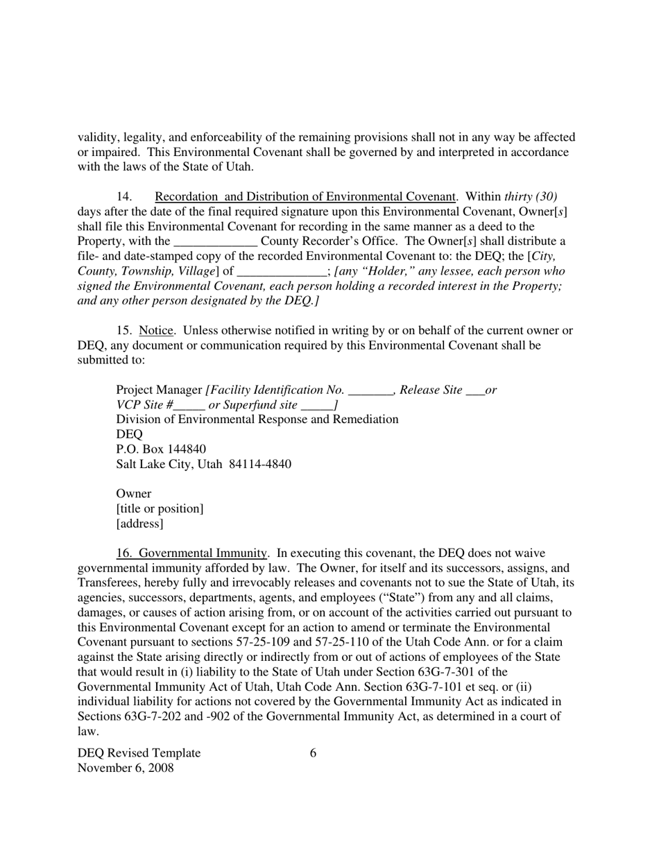 Environmental Covenant Template - Utah, Page 6