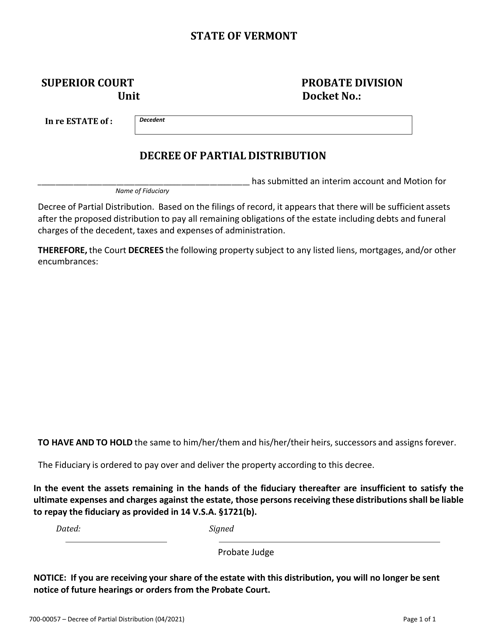 Form 700-00057 Decree of Partial Distribution - Vermont