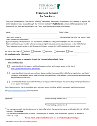 Document preview: Form 600-00999CP E-Services Request for Case Party - Vermont