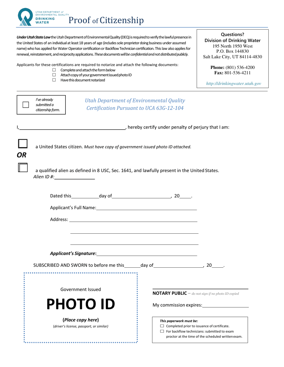 Operator Certification Program Exam Application - Utah, Page 3