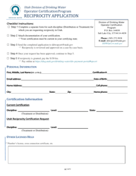 Document preview: Reciprocity Application - Operator Certification Program - Utah