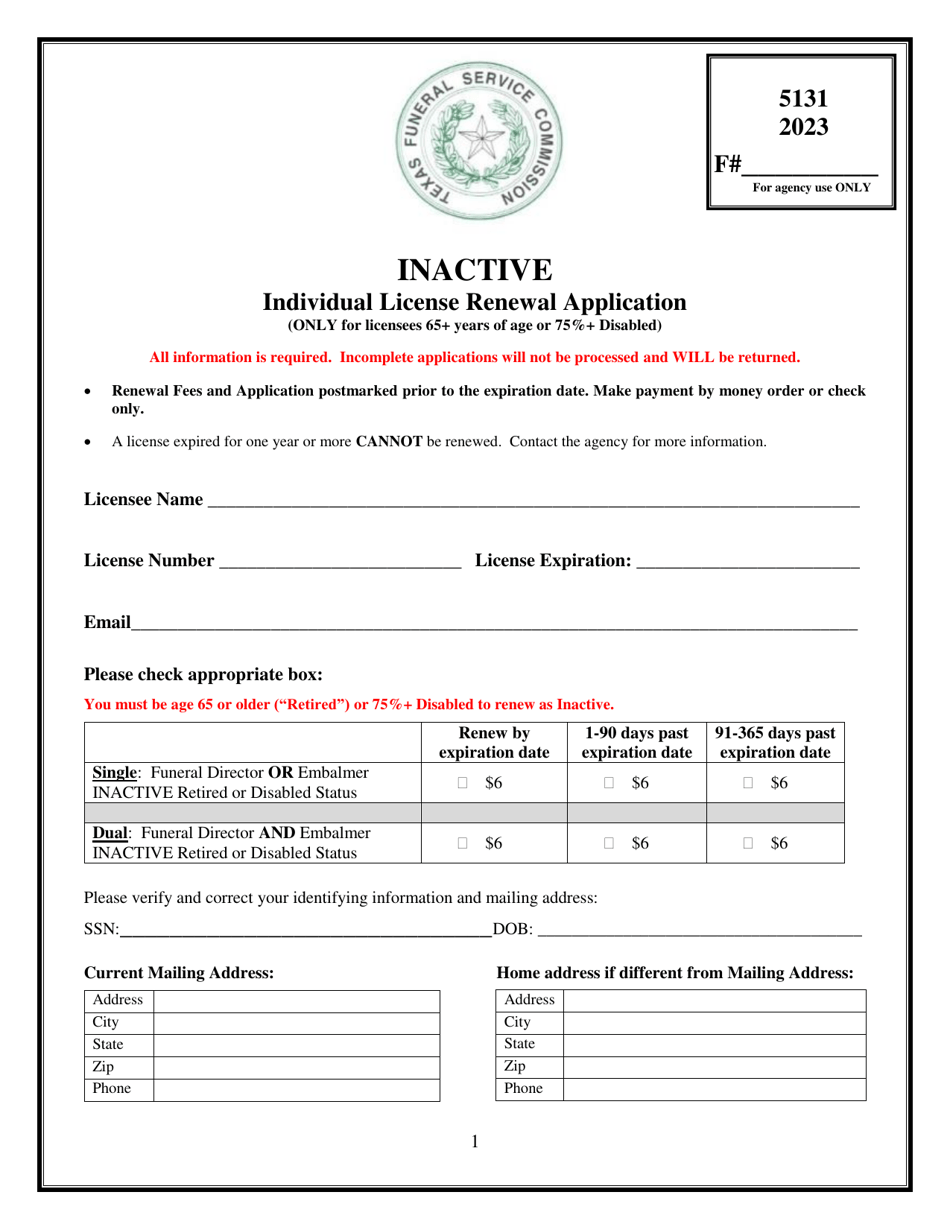 Texas Inactive Individual License Renewal Application Fill Out, Sign Online and Download PDF