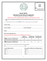 Inactive Individual License Renewal Application - Texas
