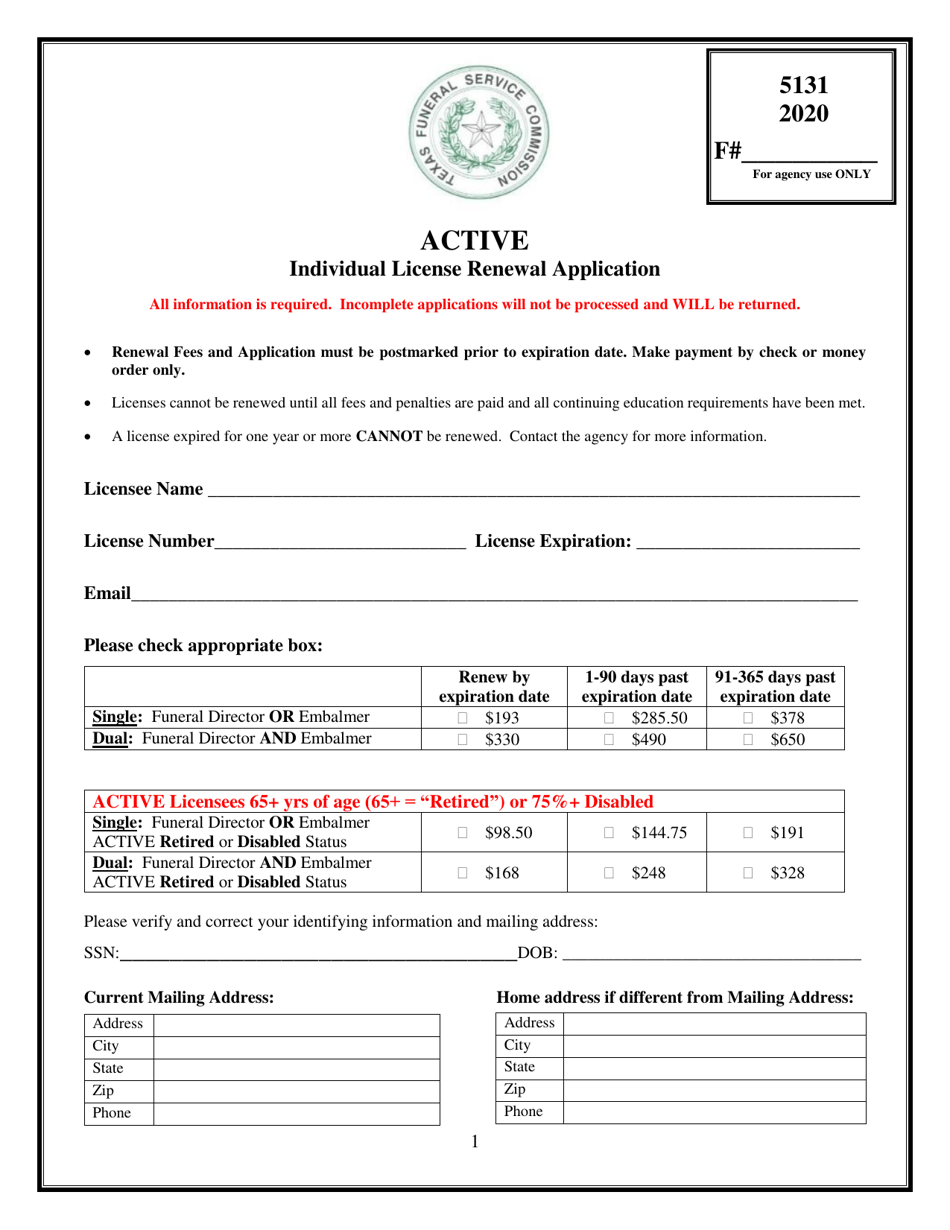 Texas Active Individual License Renewal Application Fill Out, Sign