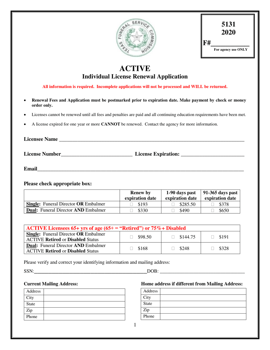 Active Individual License Renewal Application - Texas, Page 1