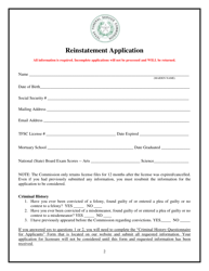 Reinstatement Application - Texas, Page 2
