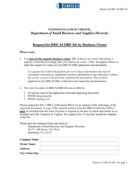Request for Dbe/Acdbe File by Business Owner - Virginia