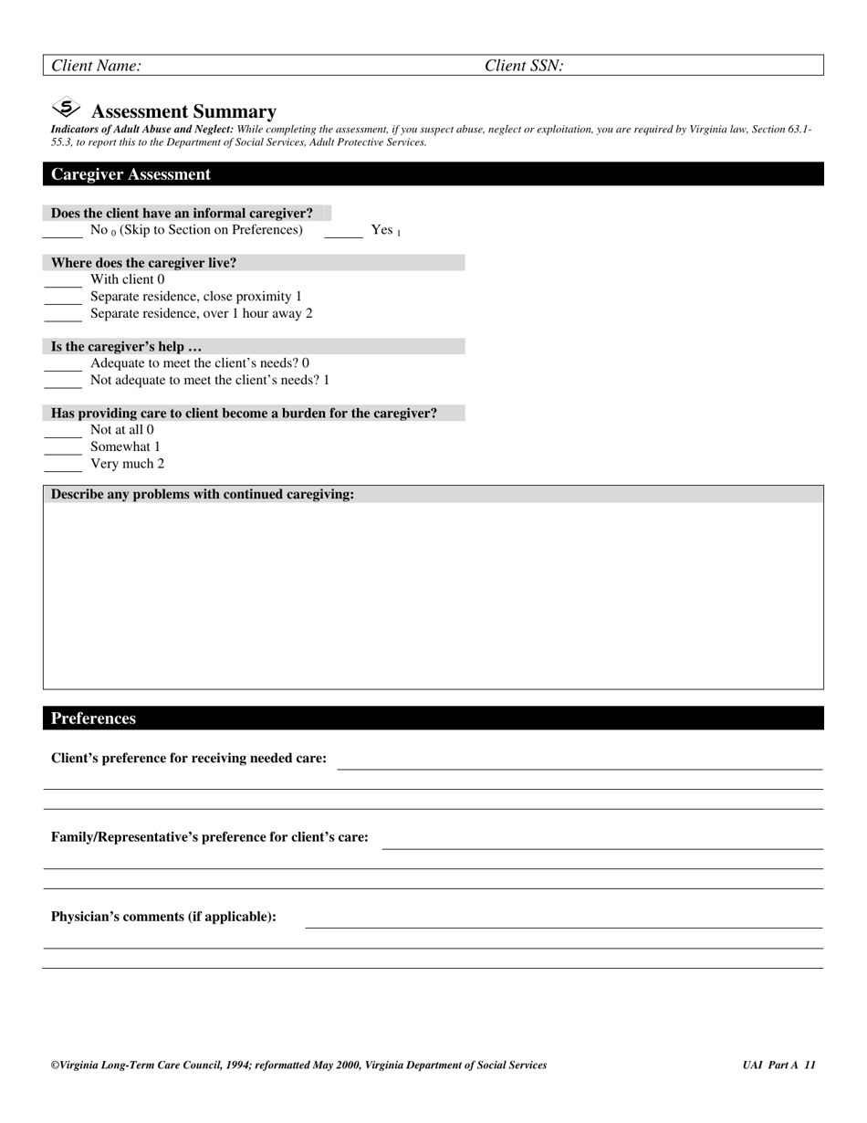 Virginia Uniform Assessment Instrument - Virginia, Page 11