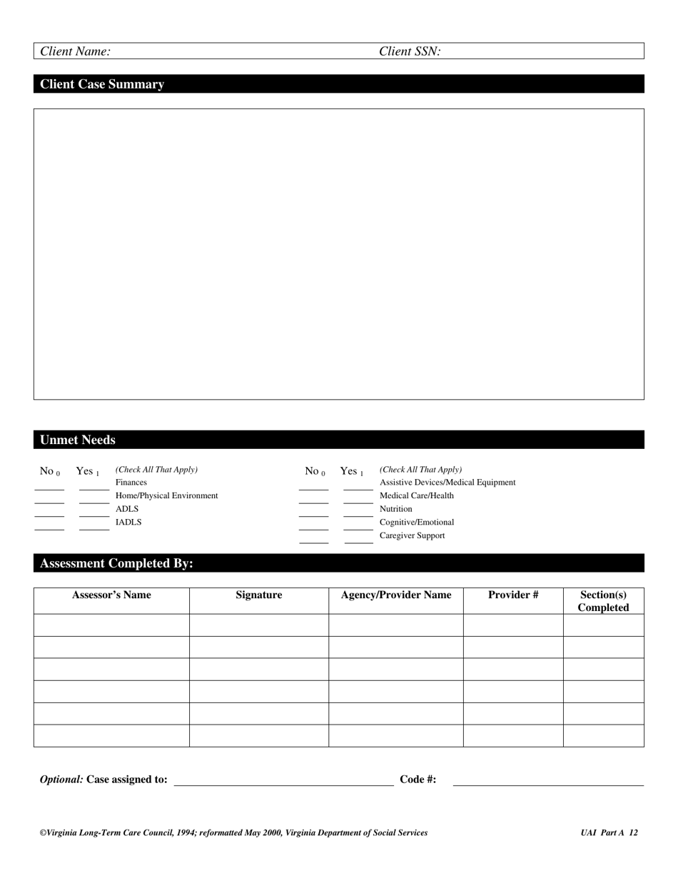 Virginia Uniform Assessment Instrument - Virginia, Page 12