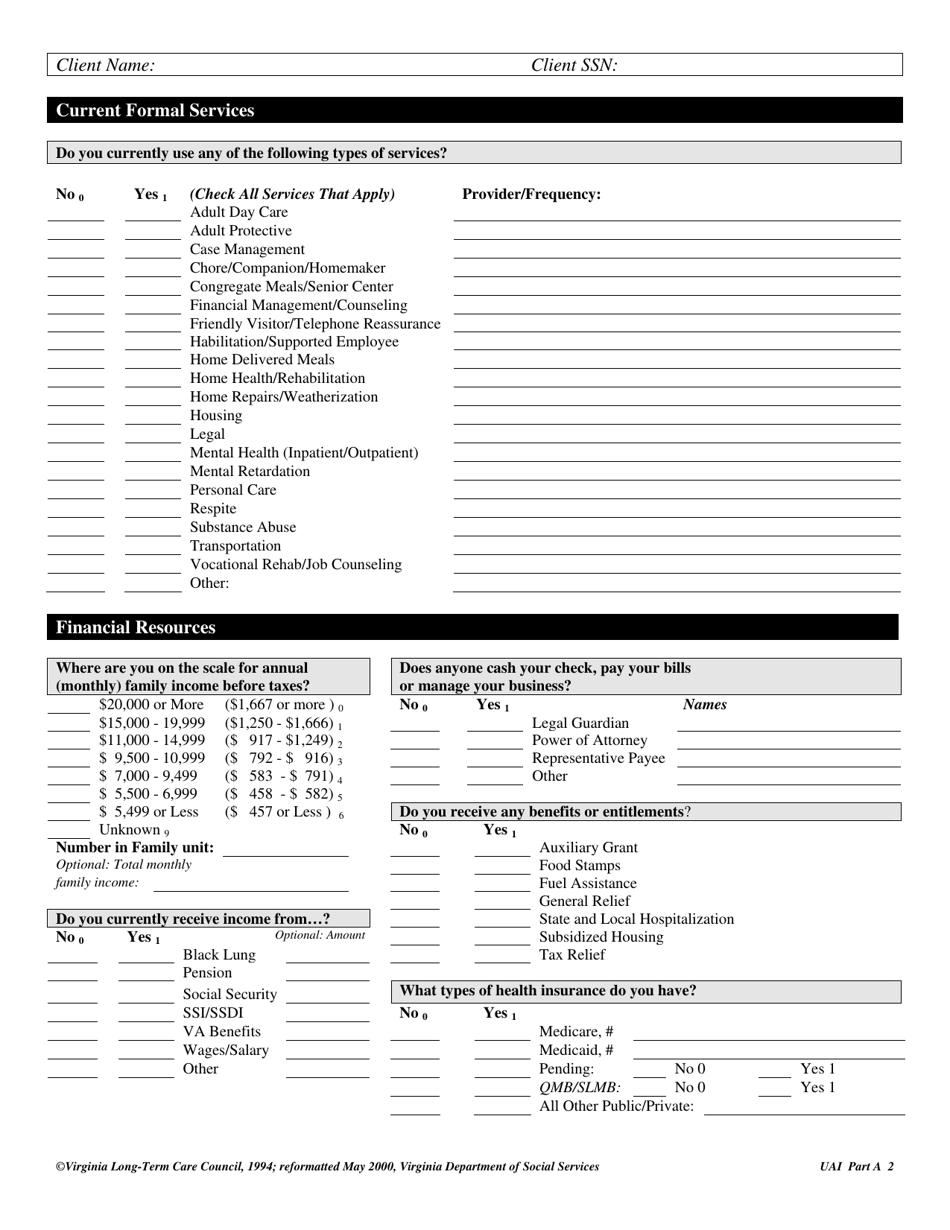 Virginia Uniform Assessment Instrument - Virginia, Page 2