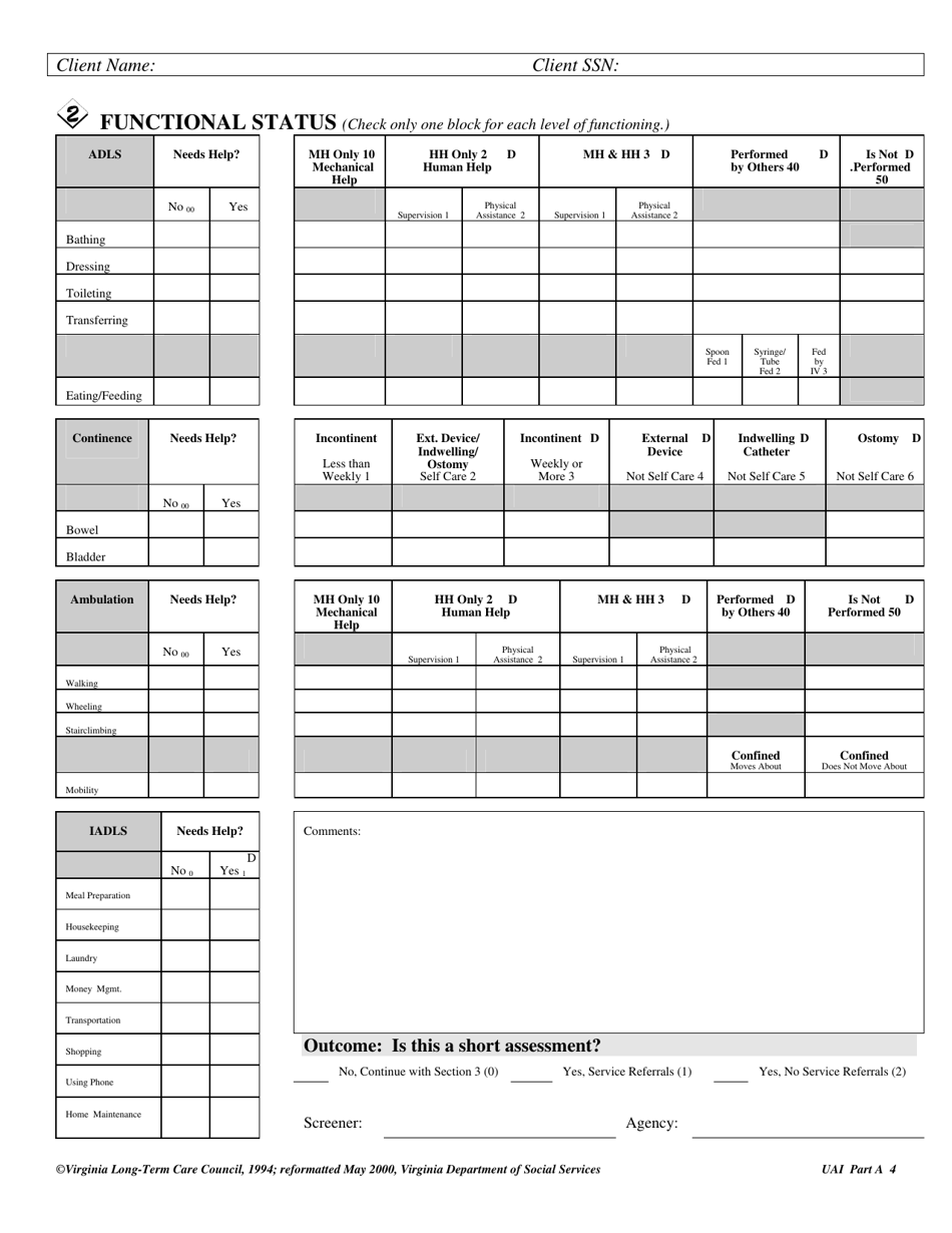 Virginia Uniform Assessment Instrument - Virginia, Page 4