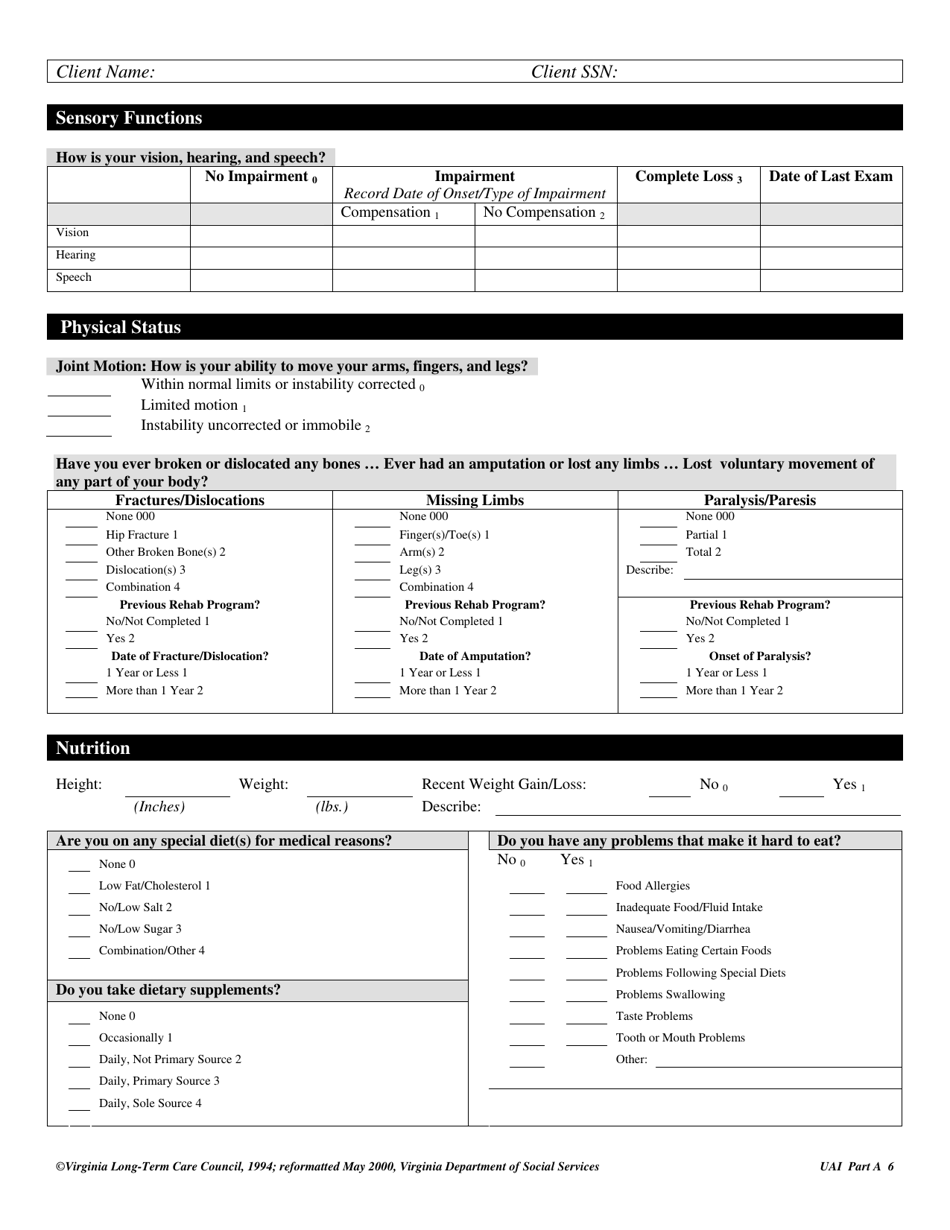 Virginia Uniform Assessment Instrument - Virginia, Page 6