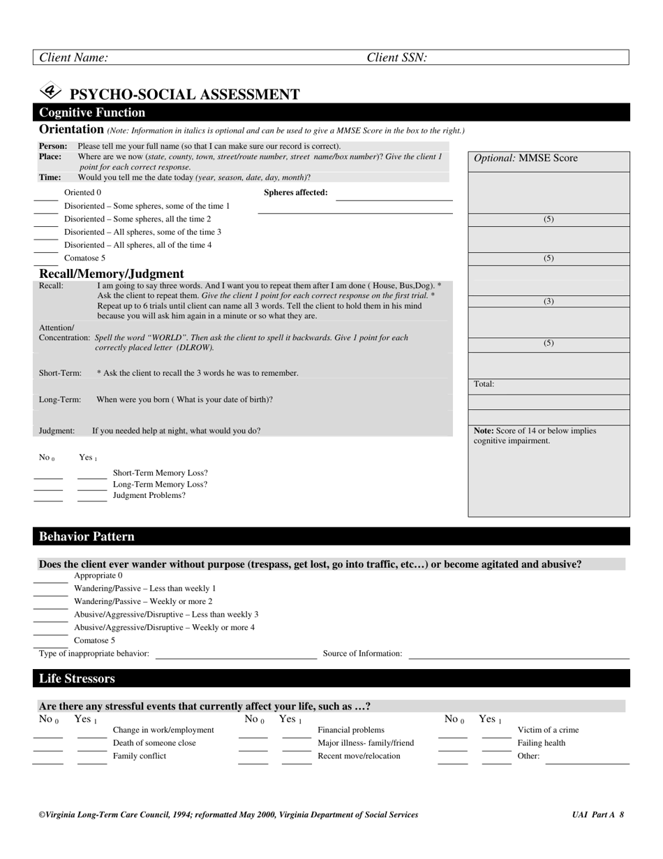 Virginia Uniform Assessment Instrument - Virginia, Page 8