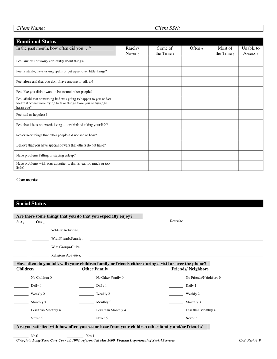 Virginia Uniform Assessment Instrument - Virginia, Page 9