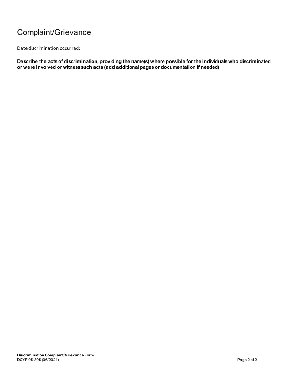 DCYF Form 05-305 Ada / 504 Discrimination Complaint / Grievance Form - Washington, Page 2