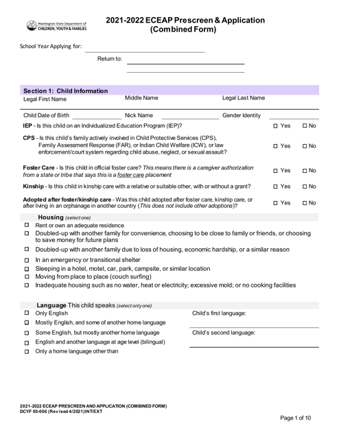 DCYF Form 05-006 2022 Printable Pdf