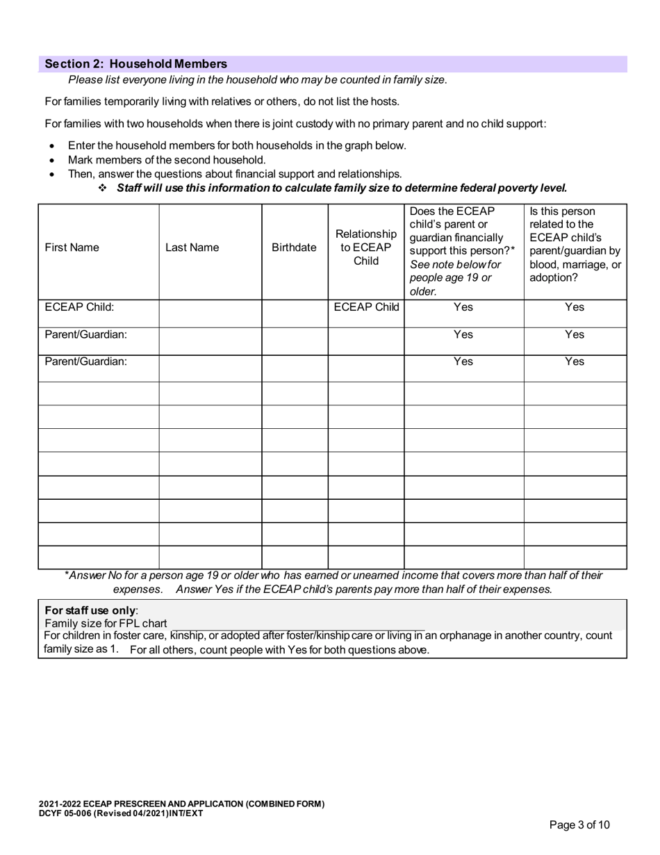 DCYF Form 05-006 Eceap Prescreen  Application (Combined Form) - Washington, Page 3