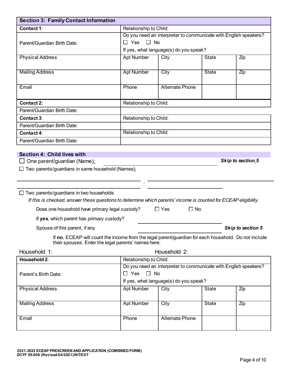 DCYF Form 05-006 Eceap Prescreen  Application (Combined Form) - Washington, Page 4