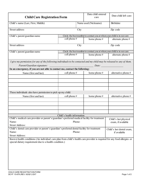 DCYF Form 15-879 Child Care Registration Form - Washington