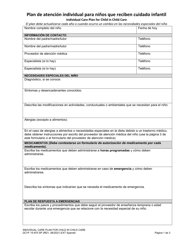DCYF Formulario 15-970 Plan De Atencion Individual Para Ninos Que Reciben Cuidado Infantil - Washington (Spanish)