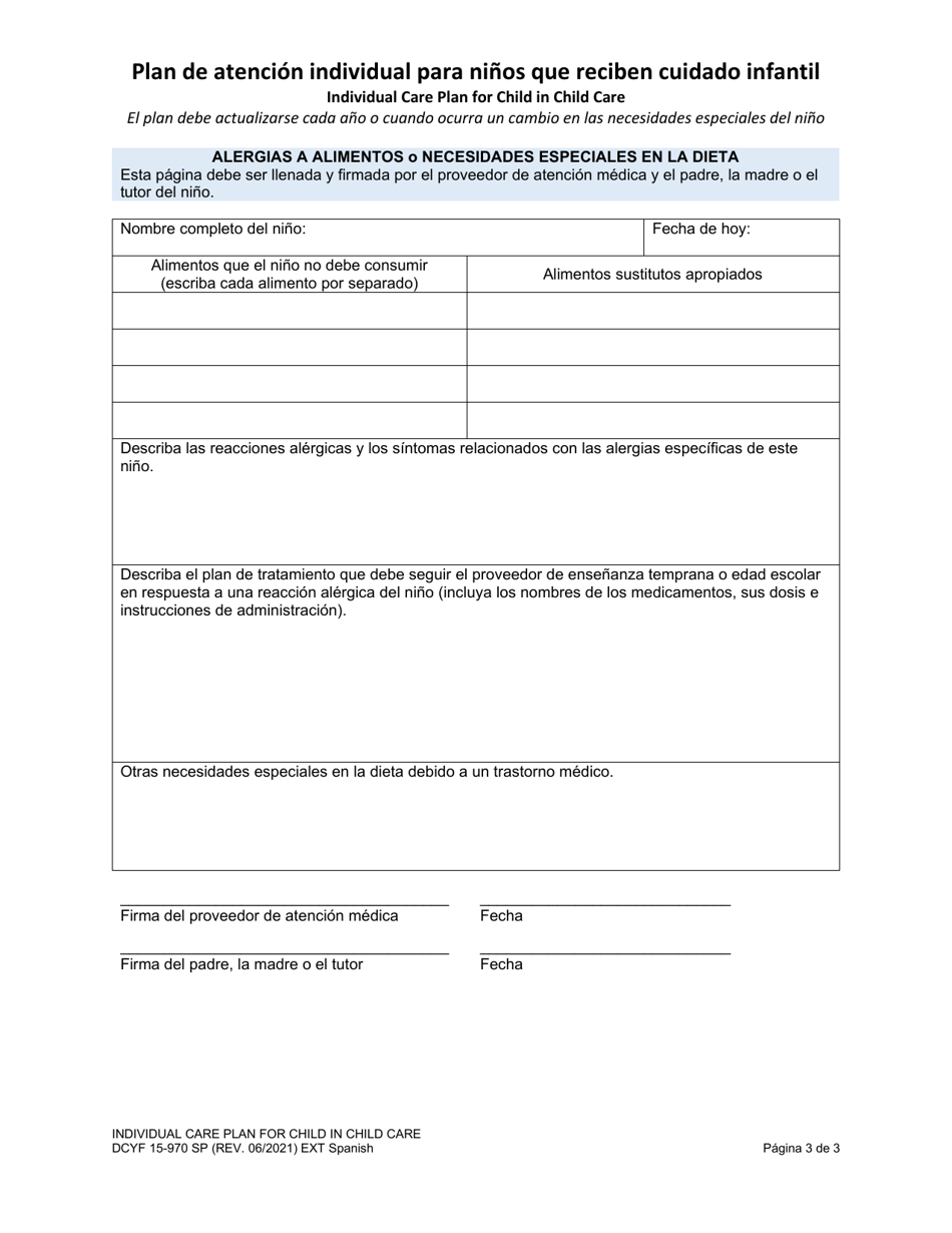 DCYF Formulario 15-970 Plan De Atencion Individual Para Ninos Que Reciben Cuidado Infantil - Washington (Spanish), Page 3