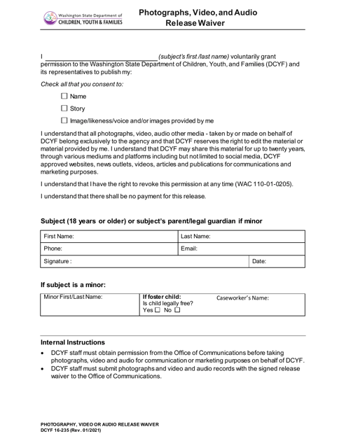 DCYF Form 16-235  Printable Pdf