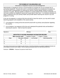 Form DOC03-172 Hepatitis B Vaccine Consent/Waiver and Vaccination Record - Washington, Page 2