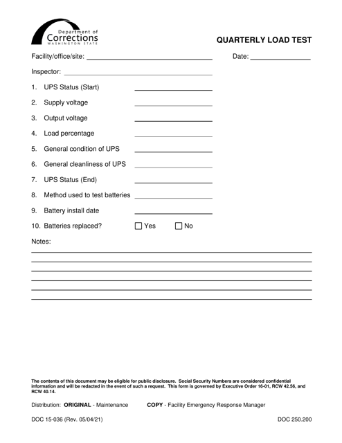 Form DOC15-036 Quarterly Load Test - Washington