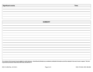 Form DOC16-358 Crime Scene Security Log - Washington, Page 2