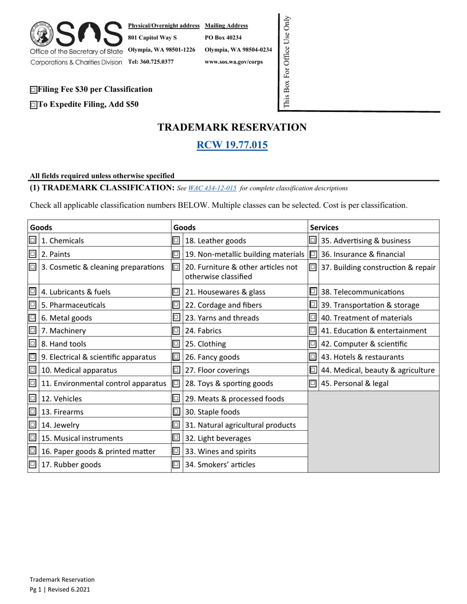 Trademark Reservation - Washington, Page 3