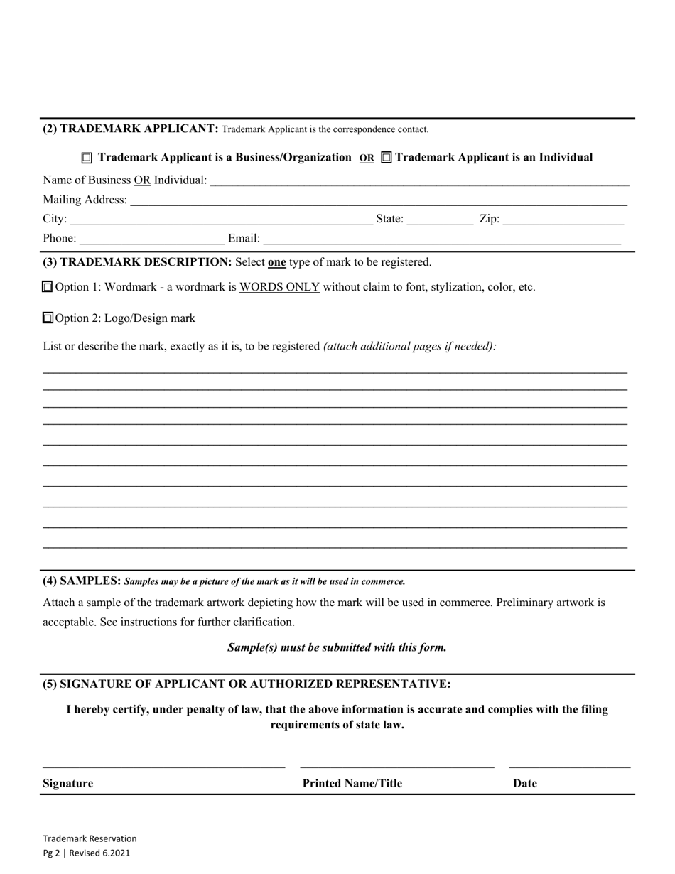 Trademark Reservation - Washington, Page 4