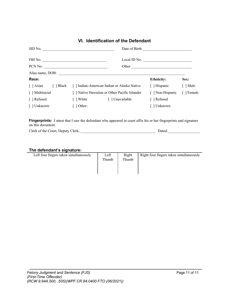 Form WPF CR84.0400 FTO Felony Judgment and Sentence - First-Time Offender - Washington, Page 11
