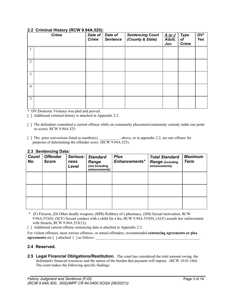 Form WPF CR84.0400 SOSA Felony Judgment and Sentence - Special Sex Offender Sentencing Alternative - Washington, Page 3