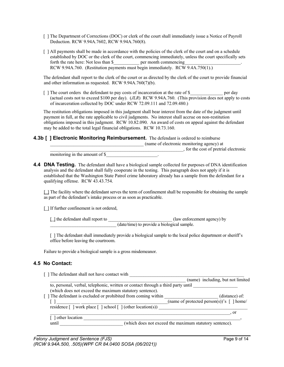 Form WPF CR84.0400 SOSA Felony Judgment and Sentence - Special Sex Offender Sentencing Alternative - Washington, Page 9