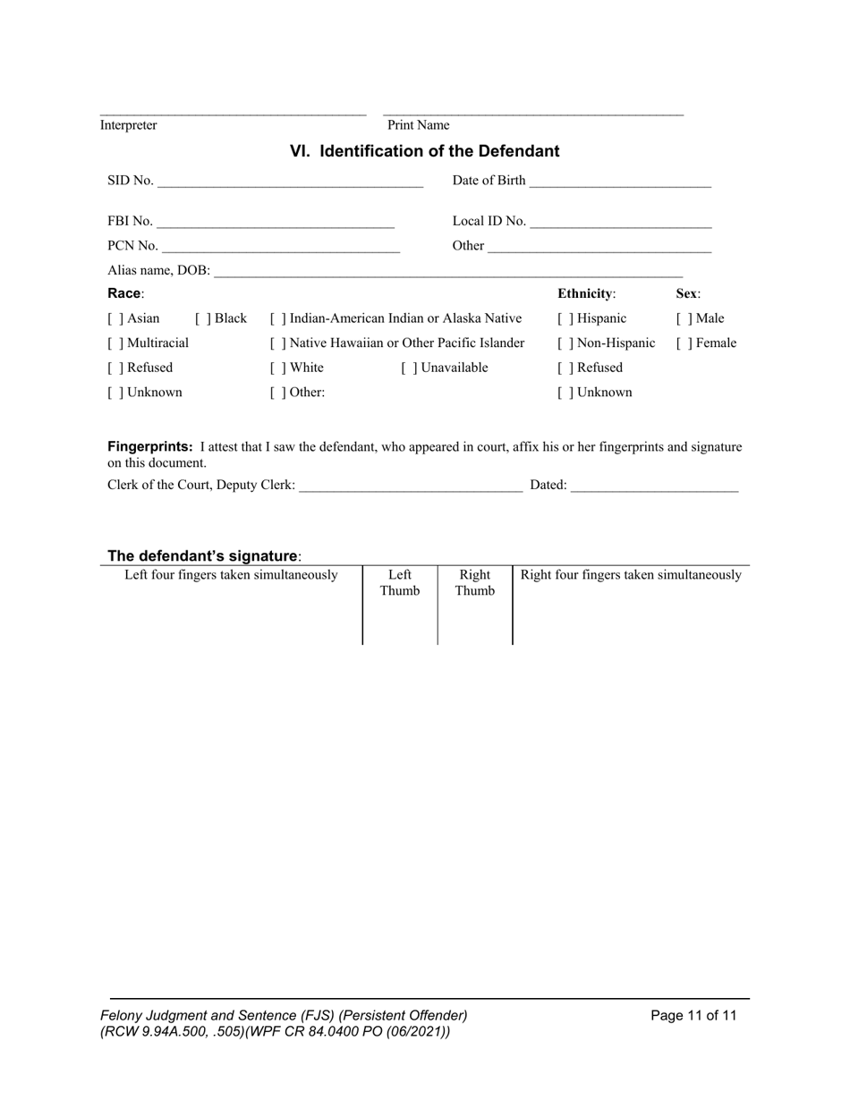 Form WPF CR84.0400 PO Felony Judgment and Sentence - Persistent Offender - Washington, Page 11